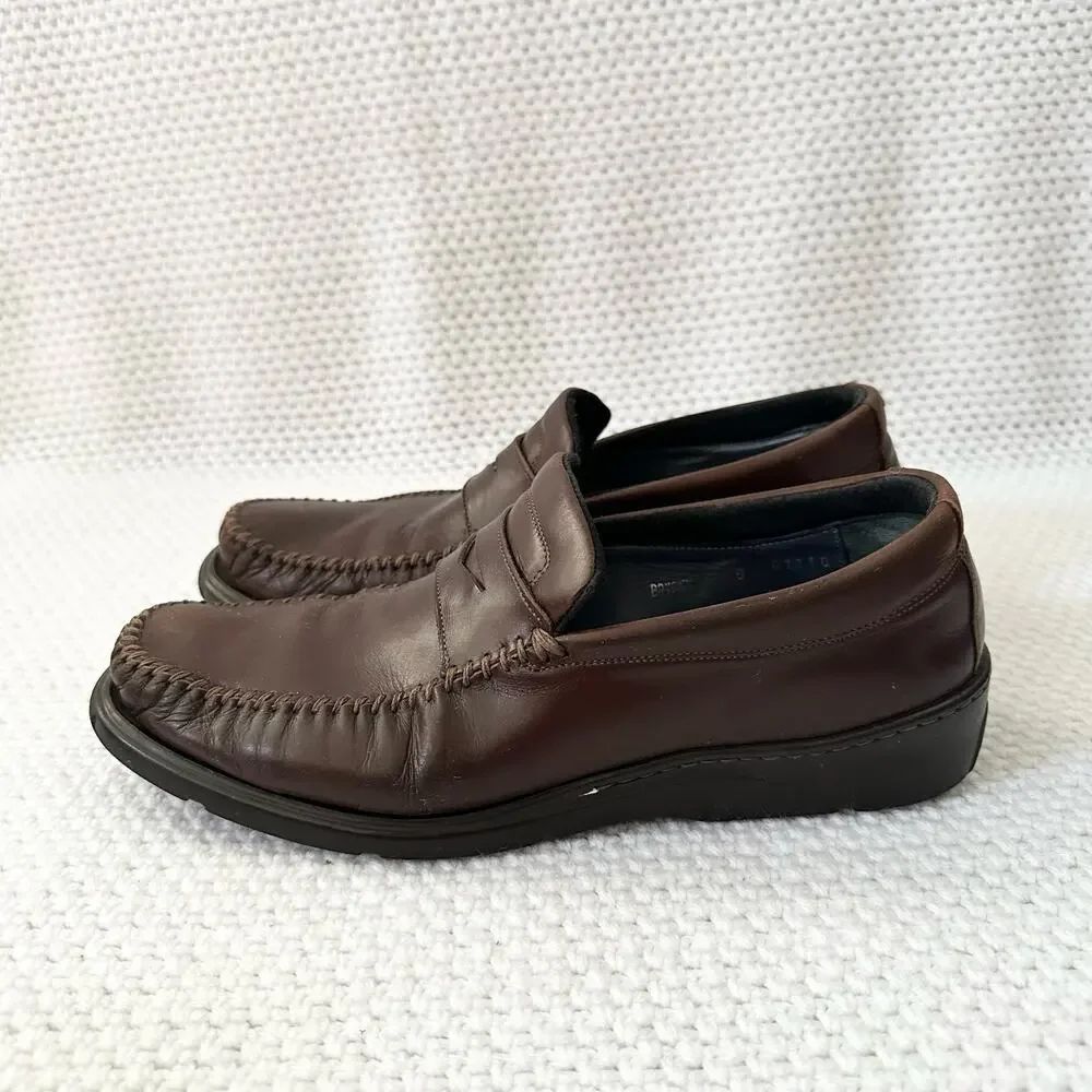 Bruno Magli Chocolate Brown Leather Bryant Slip On Loafer Casual Shoes 9 Men